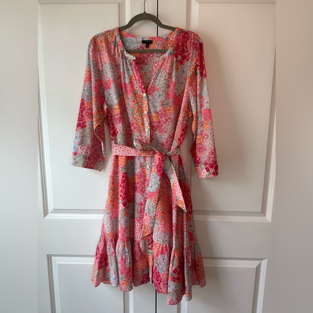 Talbots Belted Shirtdress Clustered Garden 100% Cotton (Size 16P)
